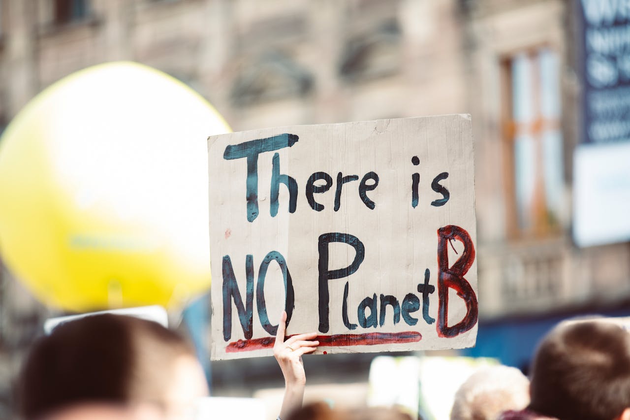 heros-img Protest sign at climate change rally reading 'There is no Planet B'.